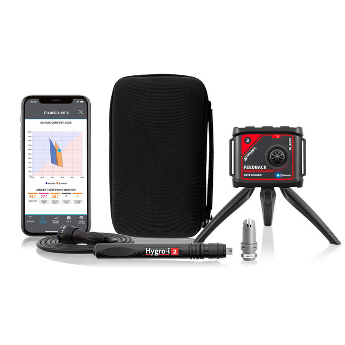 Tramex Feedback Datalogger Starter Kit - FBSK Image of the Tramex Feedback Datalogger Starter Kit, showcasing the components, including a digital display datalogger and accessories in a compact design, set against a neutral background.
