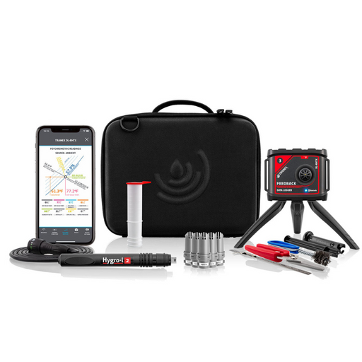 Tramex Feedback Datalogger EZ Kit - FBZK A compact and organized kit containing the Tramex Feedback Datalogger and related accessories for moisture measurement and analysis, featuring a user-friendly design.