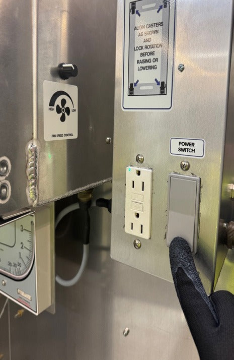 FloorZone control panel with fan speed knob, GFCI outlet and power switch