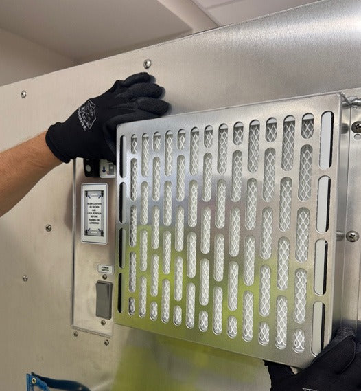 FloorZone exhaust grille being fitted over the HEPA outlet
