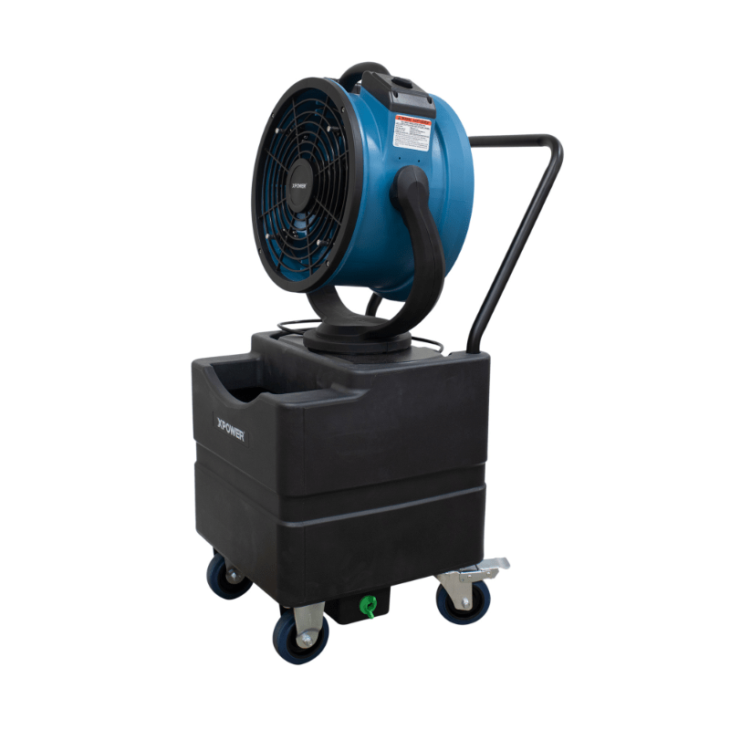 fm 88wk misting fan with water tank right angle view.