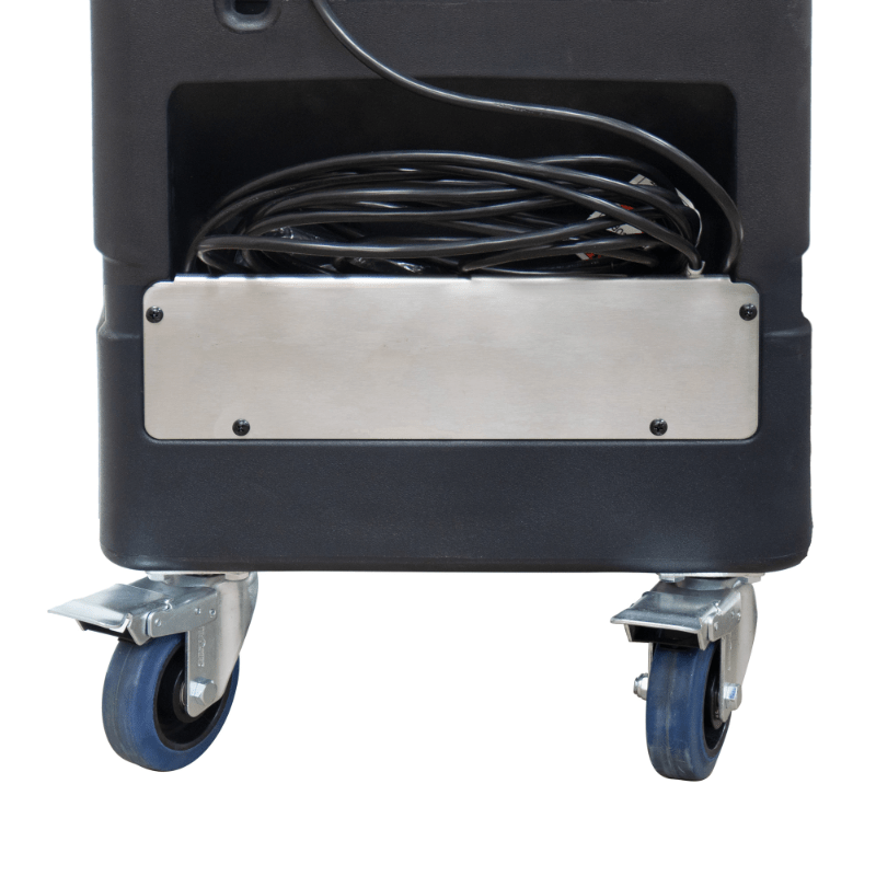 fm 88wk misting fan with water tank wheels and cord storage.
