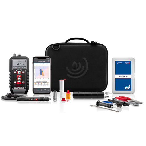 Tramex Flooring Inspector EZ Kit - FZK A compact and efficient kit designed for assessing moisture levels in flooring materials, featuring a range of instruments and measuring tools for accurate diagnostics.