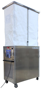 HEPACART 55 AutoLift with the enclosure raised on its actuators, base configuration, negative air machine end