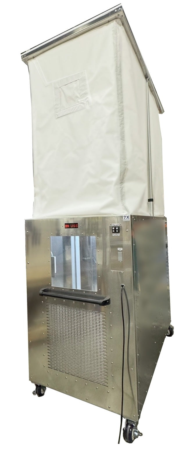 HEPACART 74X AutoLift, the wider model, with enclosure raised and lift controls on the end panel