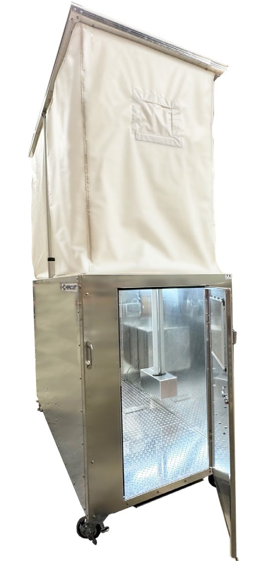 HEPACART 74X AutoLift door end with the door open to the diamond plate floor