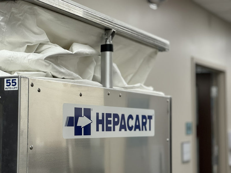HEPACART 55 AutoLift actuator post and gathered enclosure above the cart