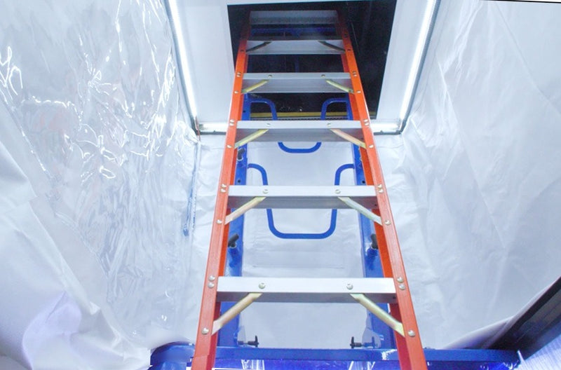 HEPACART ALEM ladder extension module with a tall ladder, shown as an option on ALEM configurations