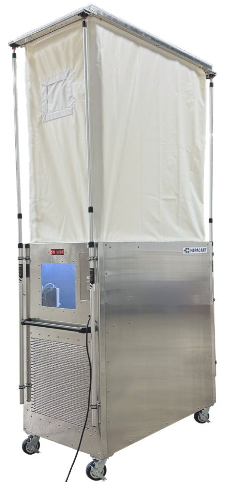 HEPACART 55 Classic containment cart with the enclosure raised on four corner poles, base configuration
