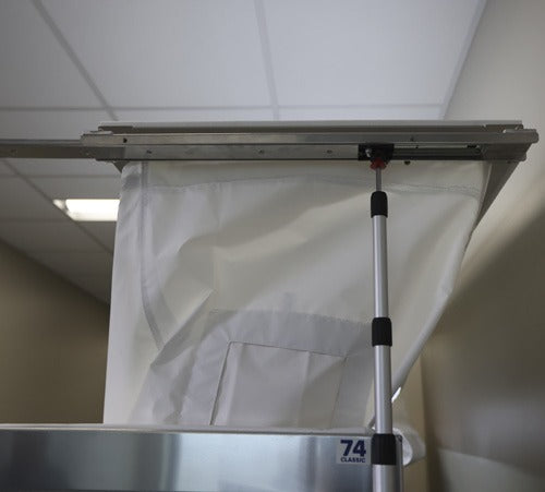 HEPACART Classic telescoping corner pole and top slide-out at the ceiling