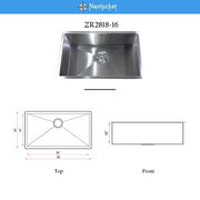 Nantucket Sinks ZR2818-16 28" Pro Series Large Single Bowl Undermount Zero Radius Stainless Steel Kitchen Sink (image 7)