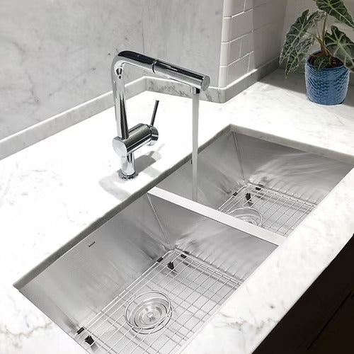 Nantucket Sinks ZR3219-OS-16 32" Pro Series 60/40 Offset Double bowl Undermount Zero Radius Stainless Steel Kitchen Sink