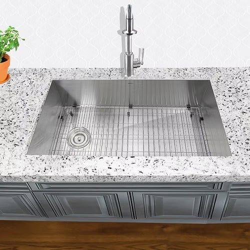 Nantucket Sinks ZR3218-OSD 32" Pro Series Large Single Bowl Undermount Small Radius Stainless Steel Kitchen Sink (image 3)