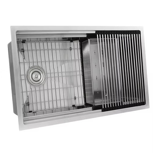 Nantucket Sinks SR-PS-3220-OSD Small radius pro series prep station single bowl undermount stainless steel kitchen sink with compatible accessories