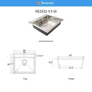 Nantucket Sinks SR2522-5.5-16 Pro Series Small Radius Topmount Single Hole ADA Kitchen Sink (image 8)
