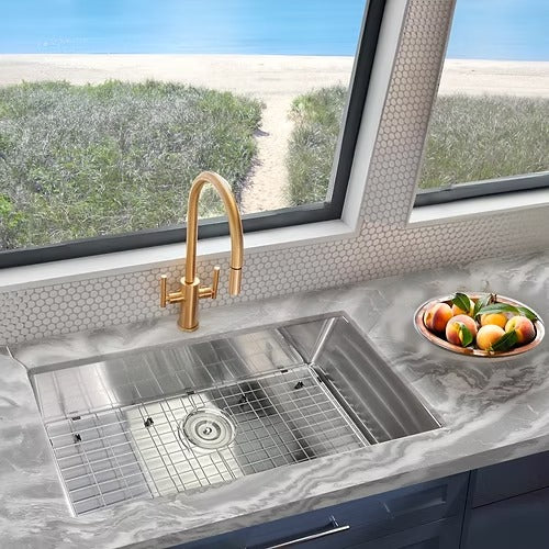 Nantucket Sinks SR3219-16 32" pro series large rectangle single bowl undermount small radius stainless steel kitchen sink (image 8)