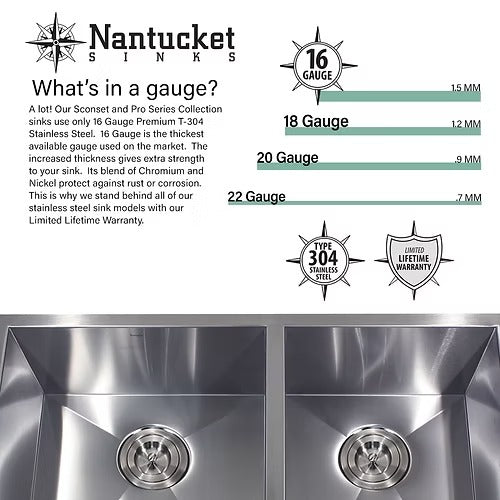 Nantucket Sinks SR3219-OS-16 Pro Series 60/40 Offset Double bowl Undermount Small Radius Kitchen Sink