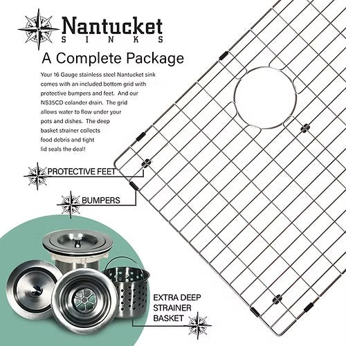Nantucket Sinks ZR3219-16 32" Pro Series Large Rectangle Single Bowl Undermount Zero Radius Stainless Steel Kitchen Sink