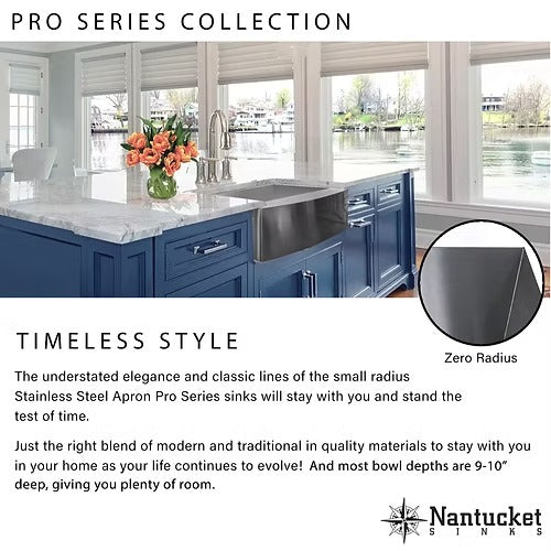 Nantucket Sinks Apron332010-16 33" Pro Series Single Bowl Farmhouse Apron Front Stainless Steel Kitchen Sink