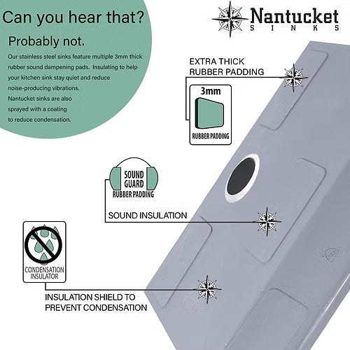 Nantucket sinks SR-PS-3620-OSD 16 gauge 304 stainless zero radius rectangle undermount sink