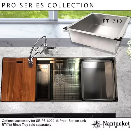 Nantucket sinks SR-PS-6020-16 60" pro series large prep station single bowl undermount stainless steel kitchen sink