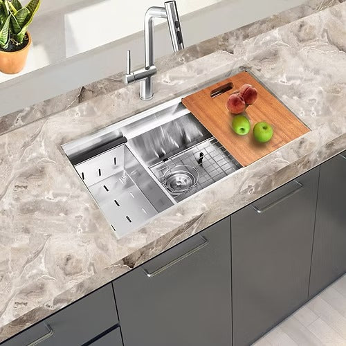 Nantucket Sinks SR-PS2-2818-16 Pro Series Prep-Station Single Bowl Undermount Kitchen Sink with Included Accessories