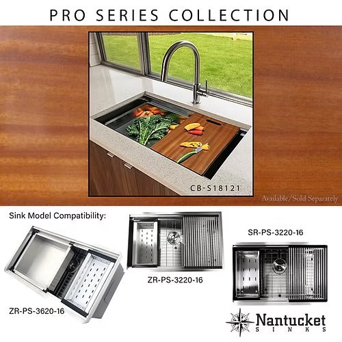 Nantucket Sinks ZR-PS-3220-16 32" Pro Series Large Prep Station Single Bowl Undermount Stainless Steel Kitchen Sink Set
