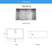 Nantucket Sinks ZR3219-16 32" Pro Series Large Rectangle Single Bowl Undermount Zero Radius Stainless Steel Kitchen Sink (image 7)