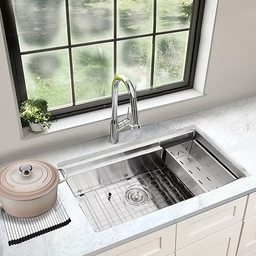 Nantucket Sinks SR-PS-3620-16 Pro Series Large Prep Station Single Bowl Undermount Kitchen Sink with Compatible Accessories