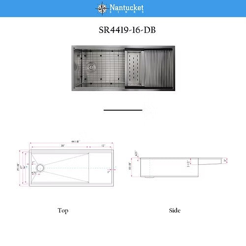 Nantucket sinks SR4419-16-DB Small radius undermount prep station sink