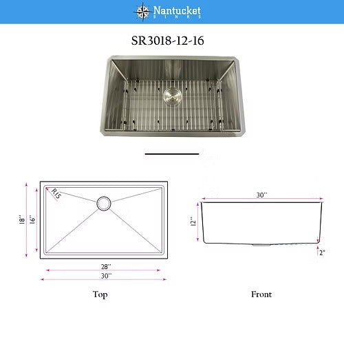 Nantucket sinks SR3018-12-16 30" stainless steel laundry sink with 12" bowl depth