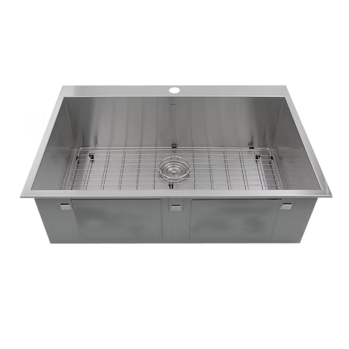 Nantucket Sinks ZR3322-S-16 33" Large Single Bowl Self Rimming Zero Radius Stainless Steel Drop In Kitchen Sink, 1 Hole (image 1)