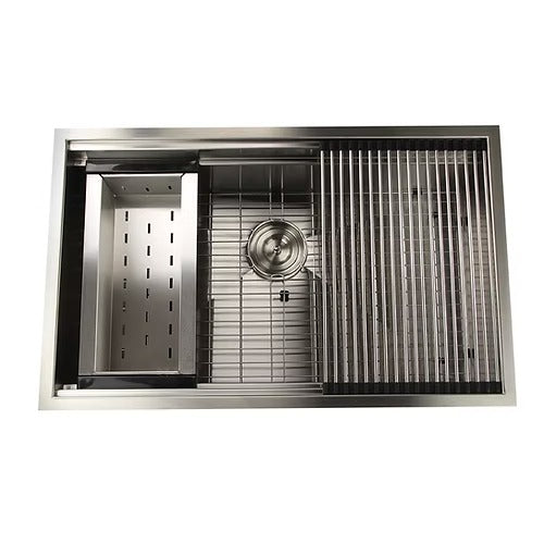Nantucket Sinks ZR-PS-3220-16 32" Pro Series Large Prep Station Single Bowl Undermount Stainless Steel Kitchen Sink Set (image 1)