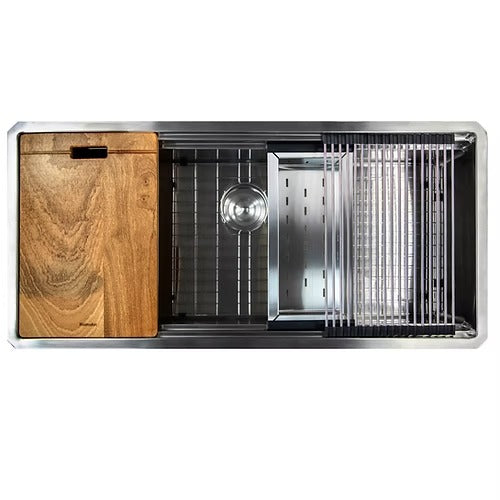 Nantucket Sinks SR-PS-4220-16 Small radius 42inch pro series large prep station single bowl undermount stainless steel kitchen sink with compatible accessories (image 1)