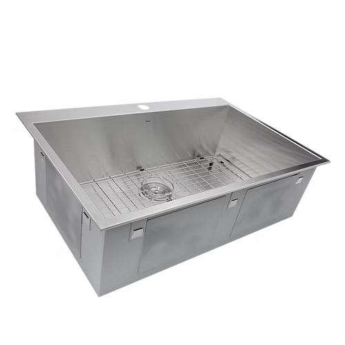 Nantucket Sinks ZR3322-S-16 33" Large Single Bowl Self Rimming Zero Radius Stainless Steel Drop In Kitchen Sink, 1 Hole (image 2)