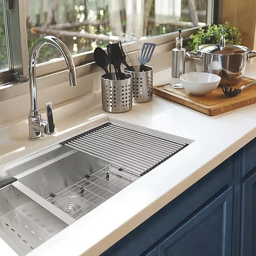 Nantucket Sinks ZR-PS-3220-16 32" Pro Series Large Prep Station Single Bowl Undermount Stainless Steel Kitchen Sink Set (image 2)