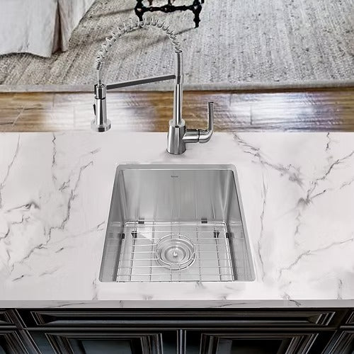 Nantucket Sinks SR1815 15" Pro Series Rectangle Undermount Small Radius Stainless Steel Bar/Prep Sink