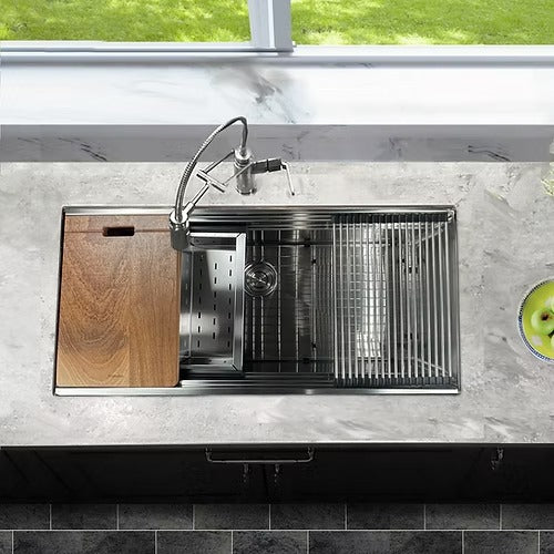 Nantucket Sinks SR-PS-4220-16 Small radius 42inch pro series large prep station single bowl undermount stainless steel kitchen sink with compatible accessories