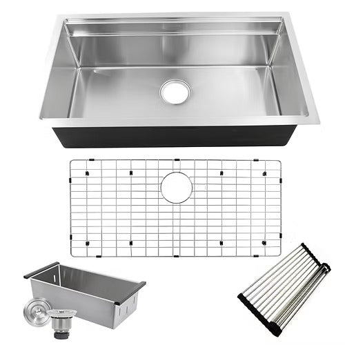 Nantucket Sinks SR-PS-3620-16 Pro Series Large Prep Station Single Bowl Undermount Kitchen Sink with Compatible Accessories