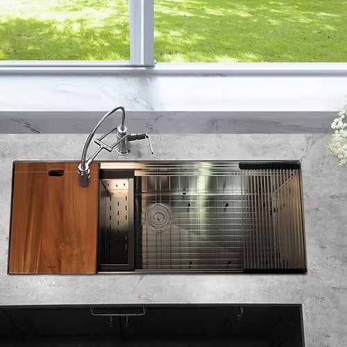 Nantucket sinks SR-PS-6020-16 60" pro series large prep station single bowl undermount stainless steel kitchen sink (image 3)