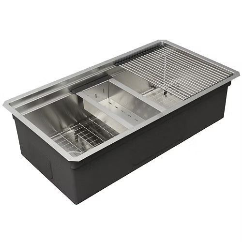 Nantucket Sinks SR-PS-3220-OSD Small radius pro series prep station single bowl undermount stainless steel kitchen sink with compatible accessories