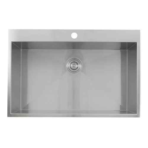 Nantucket Sinks ZR3322-S-16 33" Large Single Bowl Self Rimming Zero Radius Stainless Steel Drop In Kitchen Sink, 1 Hole (image 3)