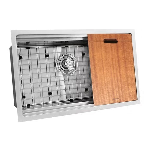 Nantucket Sinks SR-PS2-2818-16 Pro Series Prep-Station Single Bowl Undermount Kitchen Sink with Included Accessories