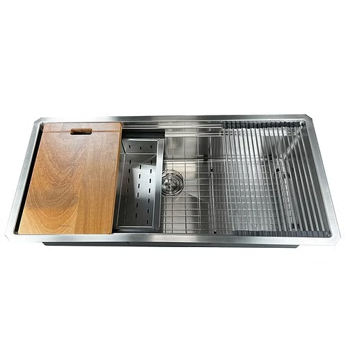 Nantucket Sinks SR-PS-4220-16 Small radius 42inch pro series large prep station single bowl undermount stainless steel kitchen sink with compatible accessories