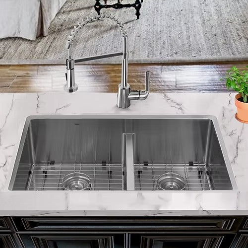 Nantucket Sinks SR3219-OS-16 Pro Series 60/40 Offset Double bowl Undermount Small Radius Kitchen Sink