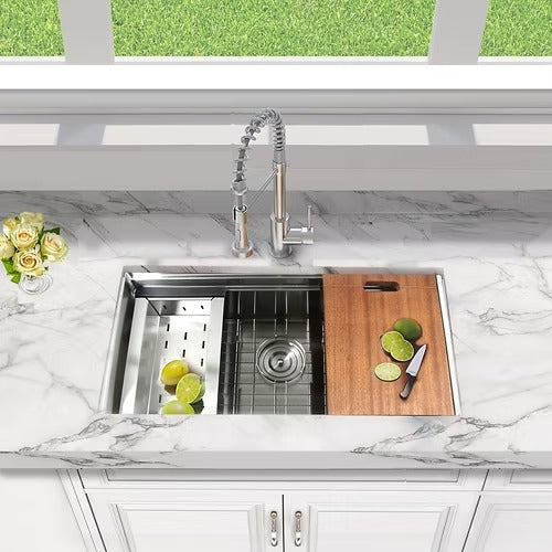 Nantucket Sinks SR-PS2-2818-16 Pro Series Prep-Station Single Bowl Undermount Kitchen Sink with Included Accessories