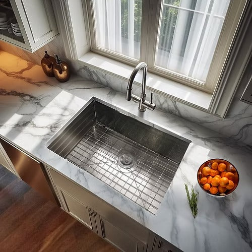 Nantucket Sinks ZR2818-8-16 28" Pro Series Large Single Bowl Undermount Zero Radius Stainless Steel Kitchen Sink