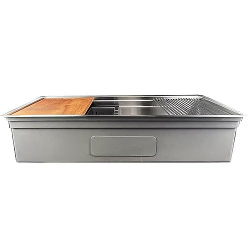 Nantucket Sinks SR-PS-4220-16 Small radius 42inch pro series large prep station single bowl undermount stainless steel kitchen sink with compatible accessories