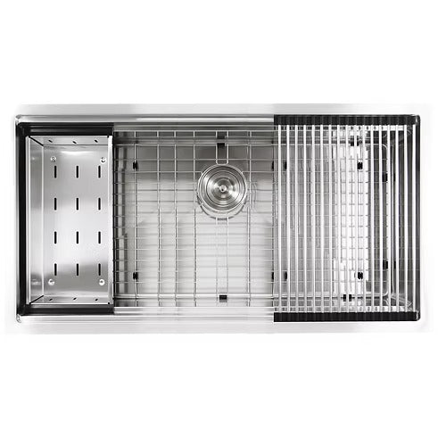 Nantucket Sinks SR-PS-3620-16 Pro Series Large Prep Station Single Bowl Undermount Kitchen Sink with Compatible Accessories