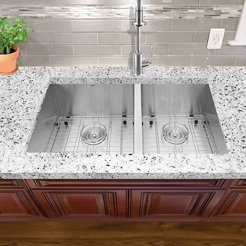 Nantucket Sinks ZR3219-OS-16 32" Pro Series 60/40 Offset Double bowl Undermount Zero Radius Stainless Steel Kitchen Sink